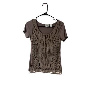 Daytrip Short Sleeve Purple Tshirt Top Blouse Lace Accent Cute Girly Fairy Small